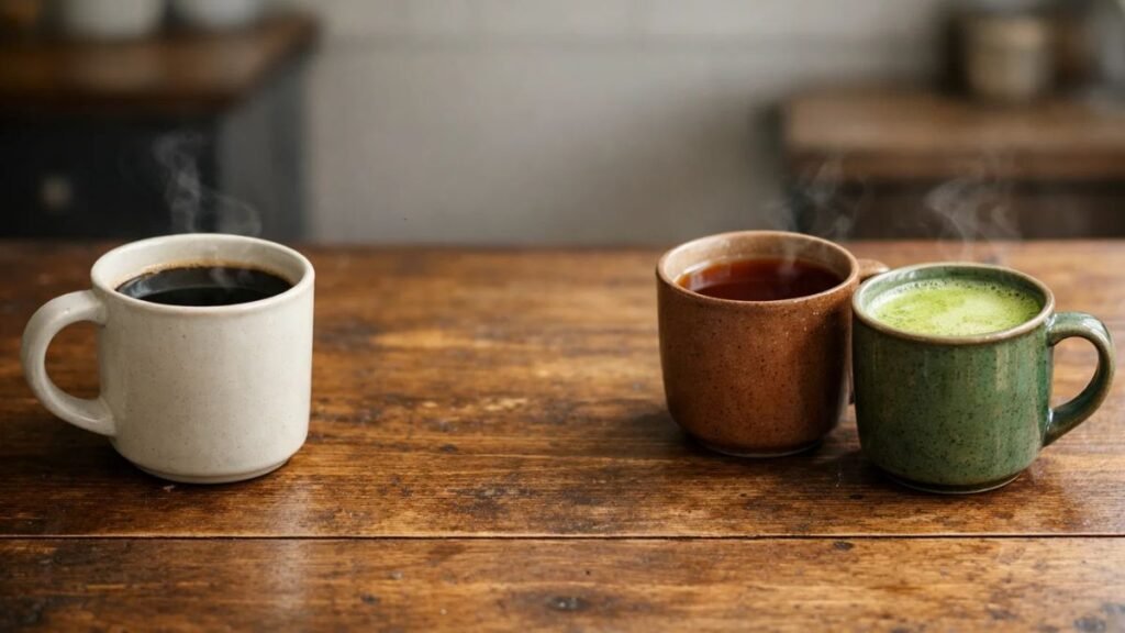 “Tea vs coffee: different caffeine levels, different energy experience.”