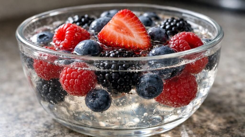 Unflavored gelatin with berries showing how gelatin increases satiety for weight loss and appetite control