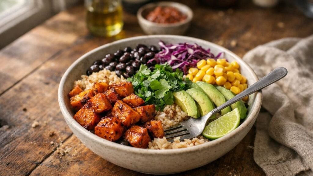 Healthy sweet potato taco bowl