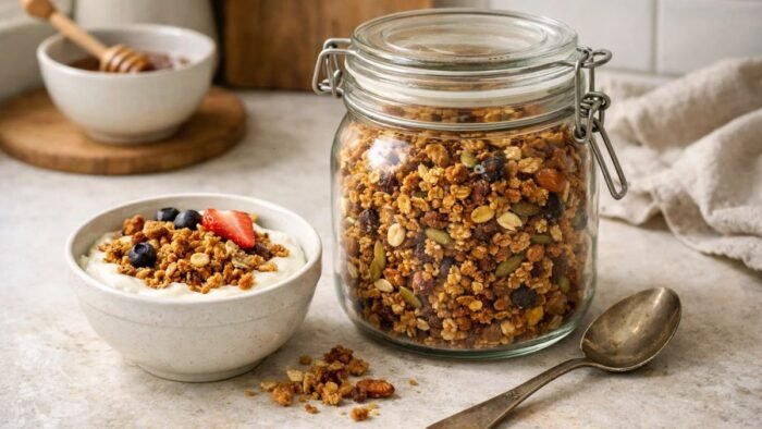 Storing homemade high protein granola
