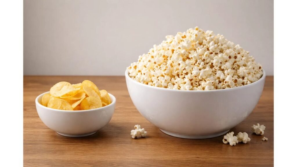 air popped popcorn vs potato chips calorie comparison high volume low calorie snack example