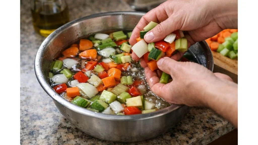leaching vegetables in water to reduce potassium for kidney-friendly low potassium diet