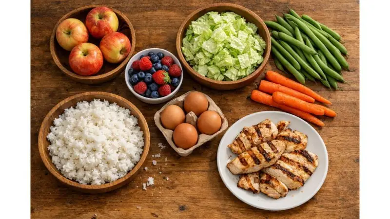 low potassium foods list including apples berries rice chicken green beans and carrots for kidney-friendly diet