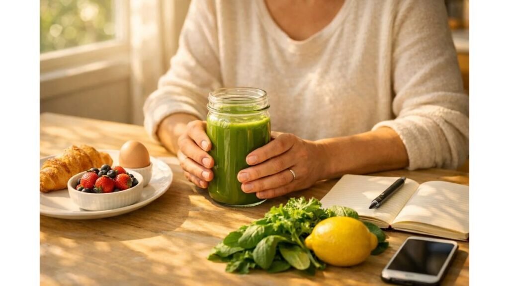 morning weight loss drink green juice with spinach cucumber lemon healthy breakfast routine