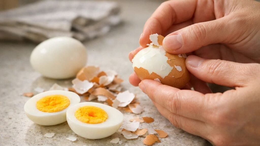 peeling and preparing hard boiled eggs