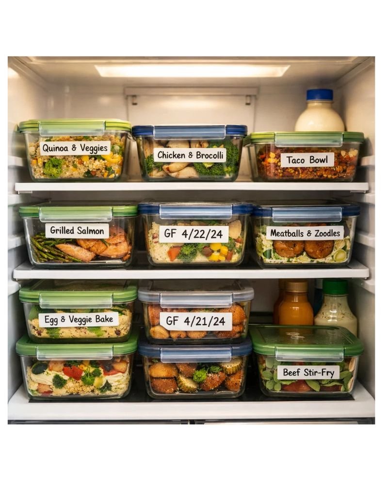 gluten free meal prep storage fridge glass containers organized healthy meals food storage tips