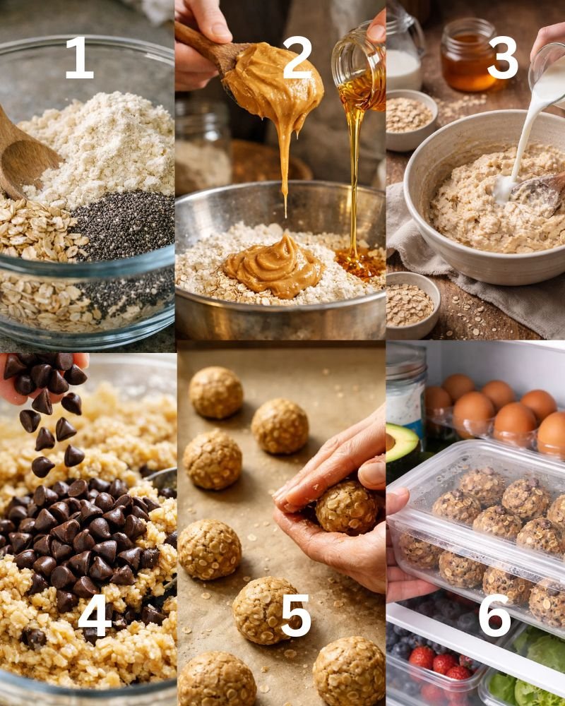 chilling monster cookie protein balls in fridge for firm texture