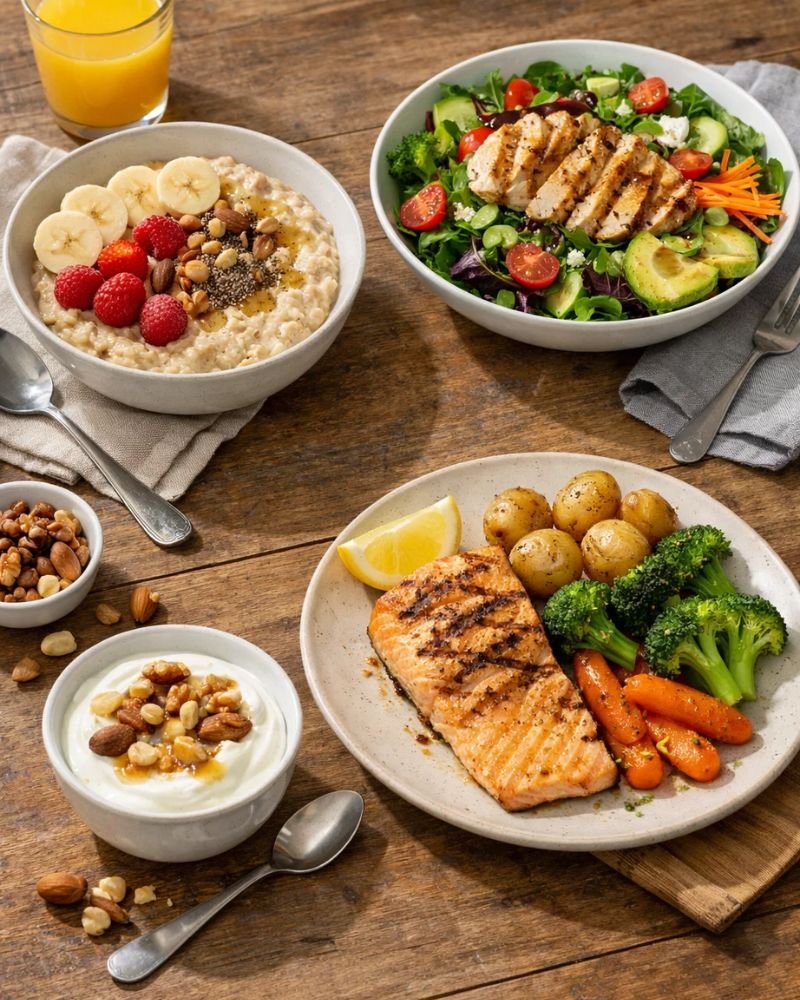 sample 1400 calorie meal day breakfast lunch dinner snack balanced weight loss diet real food layout