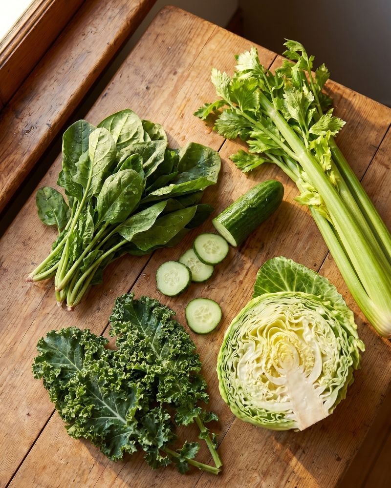 vegetables to juice for weight loss spinach kale cucumber celery cabbage fresh ingredients