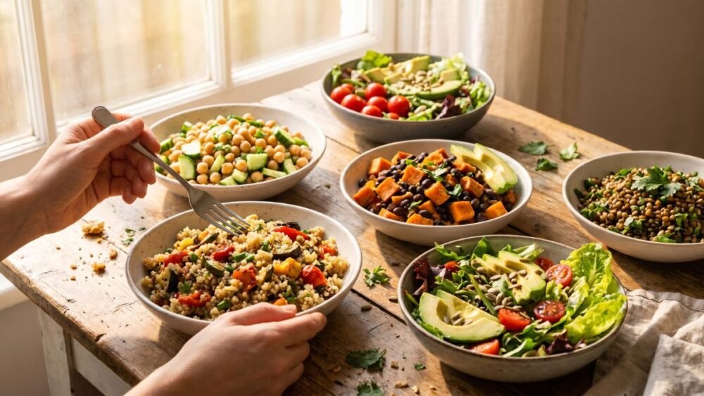 vegan salad recipes healthy high protein bowls quinoa chickpea sweet potato salads