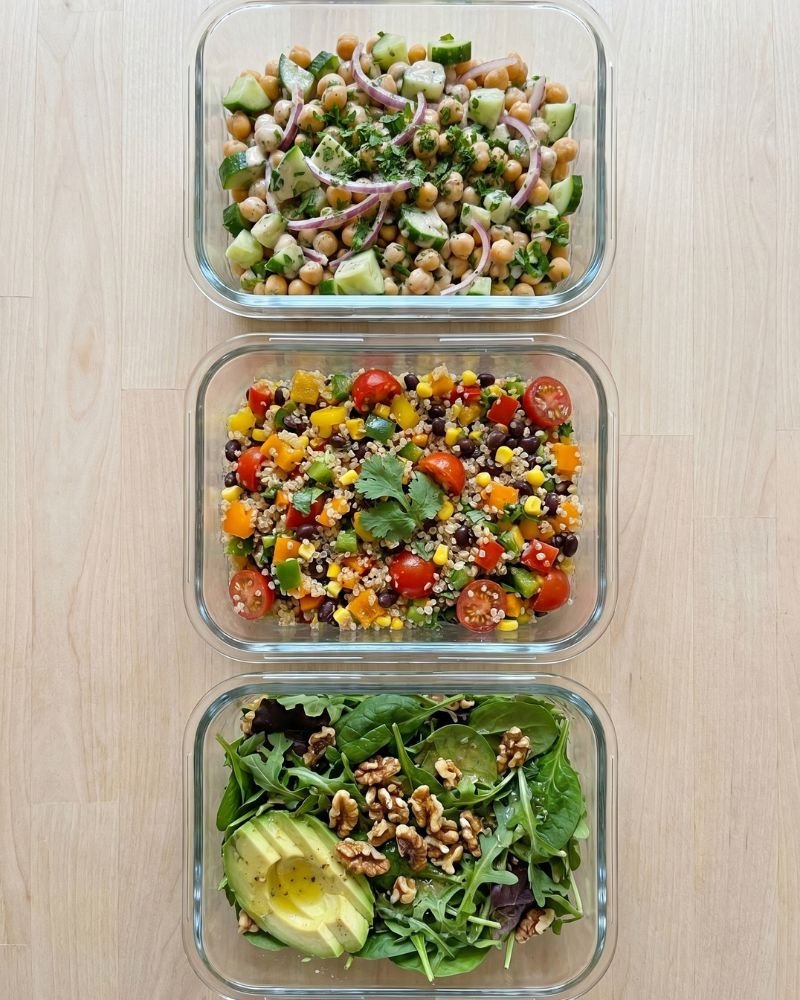 “vegan salad meal prep containers healthy weekly plan plant based diet”