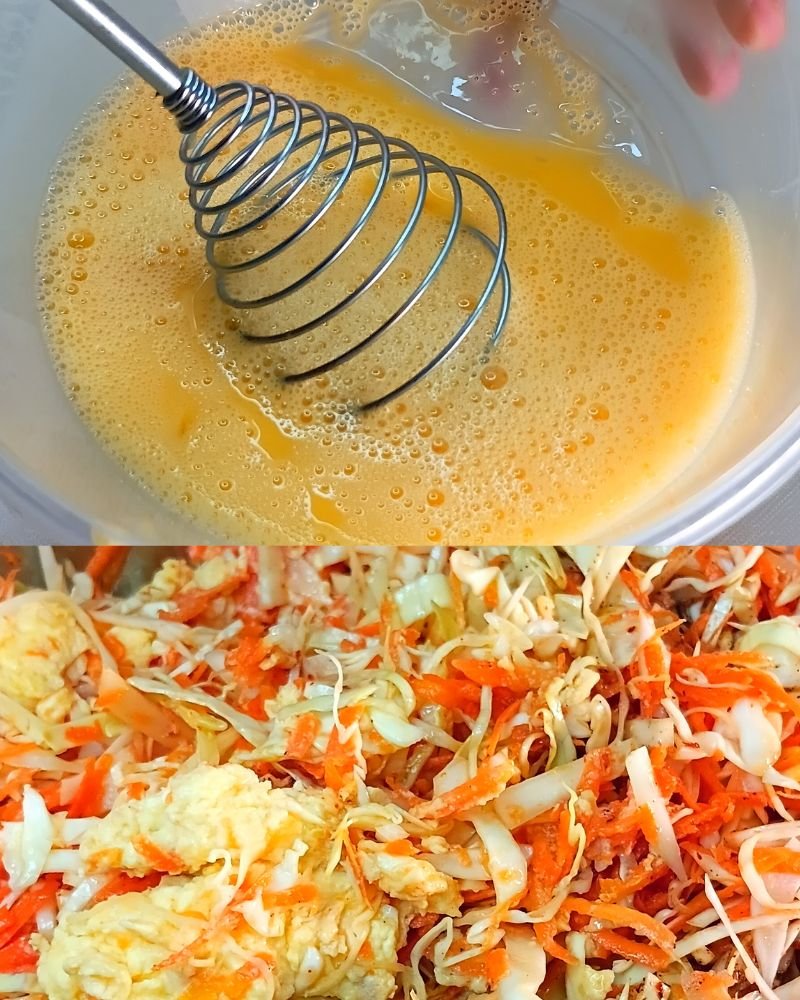 Whisk the eggs.Heat the oil.Cook the eggs.