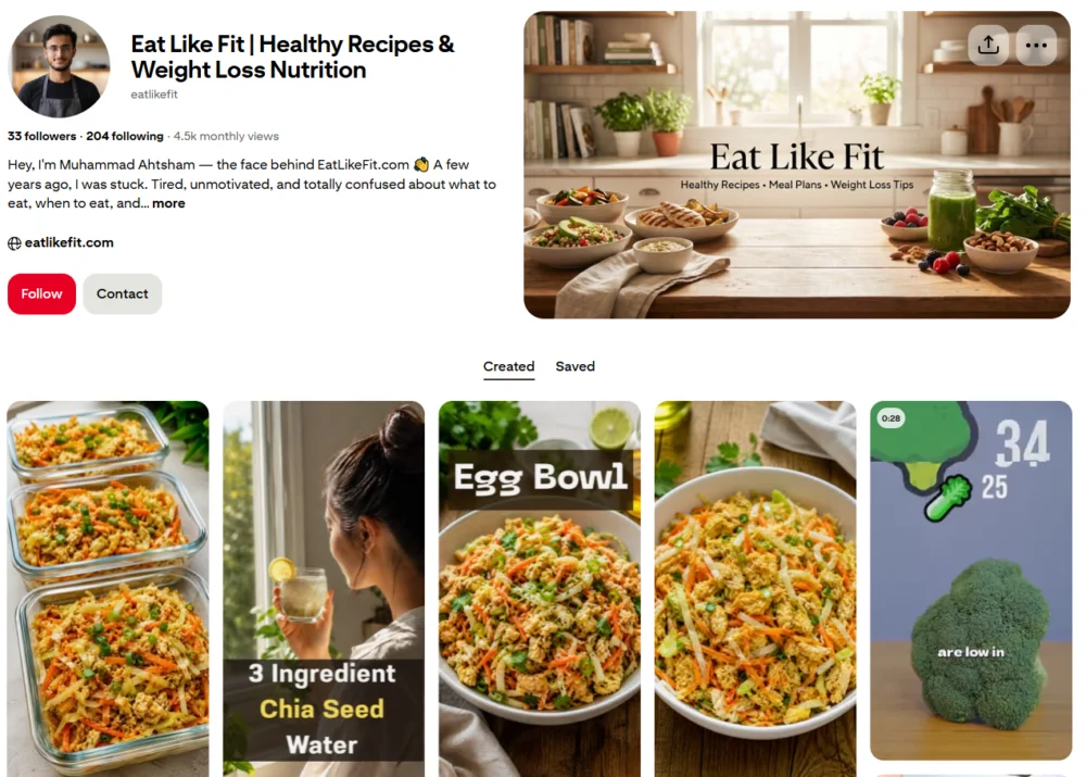 Pinterest marketing workspace with colorful food pins displayed on a desktop monitor